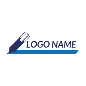 Handwriting Logo Blue Quadrangle and White Pen logo design