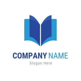Library Logo Blue Rectangle and Opened Book logo design