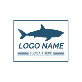 Aquarium Logo Blue Rectangle and Shark logo design
