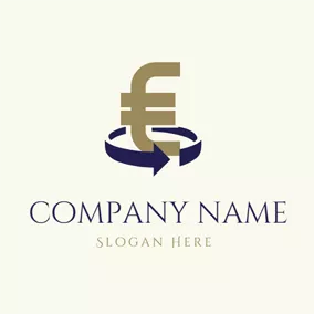 Fortune Logo Blue Recycle Arrow and Brown Euro Sign logo design