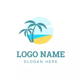 度假区 Logo Blue Sea and Beautiful Beach logo design