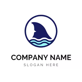 Shark Logo Blue Sea and Fish logo design