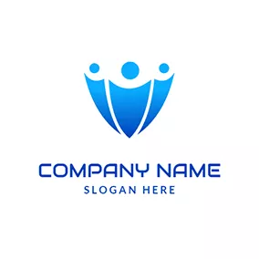 Management Logo Blue Shield and Abstract People logo design