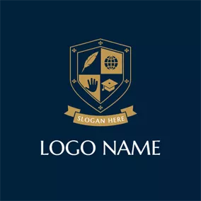 知識 Logo Blue Shield and Banner Emblem logo design