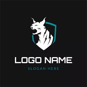 猞猁 Logo Blue Shield and Howling Lynx logo design