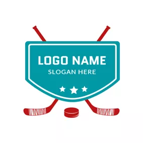Logótipo Hóquei Blue Shield and Red Hockey Stick logo design