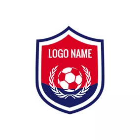 Logotipo De Escudo Blue Shield and Red Soccer logo design