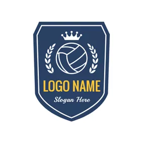 バレーボールロゴ Blue Shield and White Volleyball logo design
