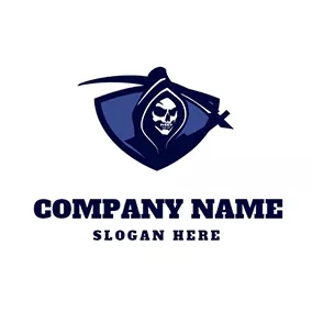 文身Logo Blue Shield Cloak Skull Reaper logo design