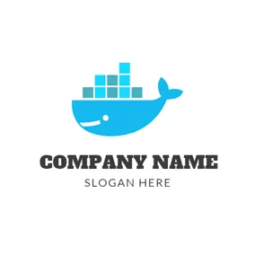 Whale Logo Blue Ship and Fish logo design