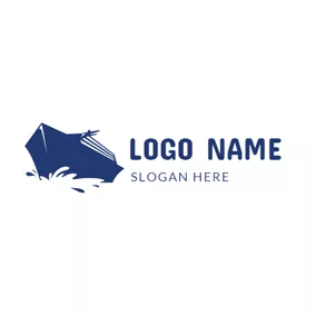 Freight Logo Blue Ship and Ocean logo design