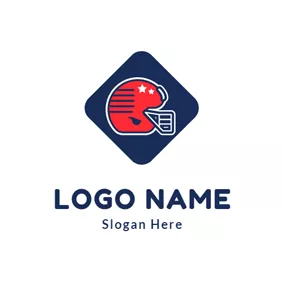 Rugby Logo Blue Square and Football Glove logo design