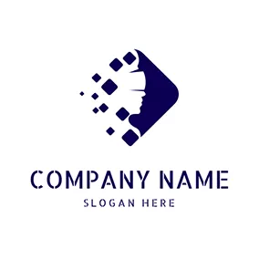 Human Logo Blue Square and High Tech logo design