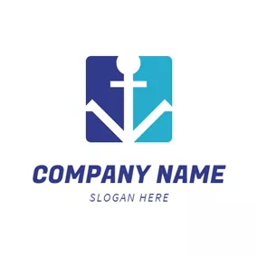 錨Logo Blue Square and White Anchor logo design