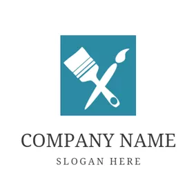 Logotipo De Dibujo Blue Square and White Paint Bush logo design