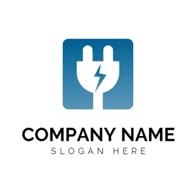 充電のロゴ Blue Square and White Plug logo design