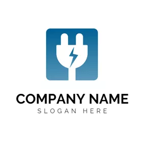 Electric Logo Blue Square and White Plug logo design