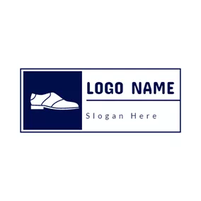 靴のロゴ Blue Square and White Shoe logo design