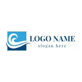 风 Logo Blue Square and White Wave logo design
