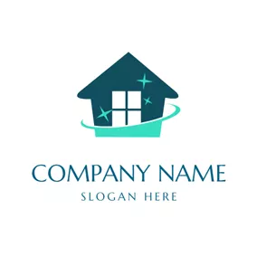 Hut Logo Blue Star and Cleaning House logo design