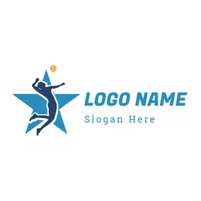 Logótipo Voleibol Blue Star and Orange Volleyball logo design