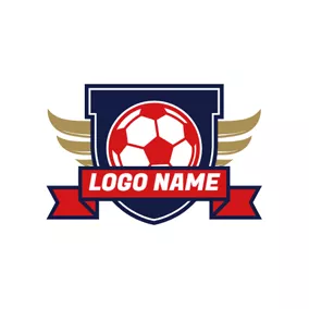 翼のロゴ Blue Star Badge and Red Football logo design