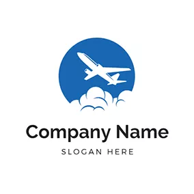 Airliner Logo Blue Sun and White Airplane logo design