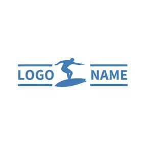 危険なロゴ Blue Surfboard and Surfer logo design