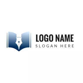 Literature Logo Blue Symmetric Graph and White Pen logo design