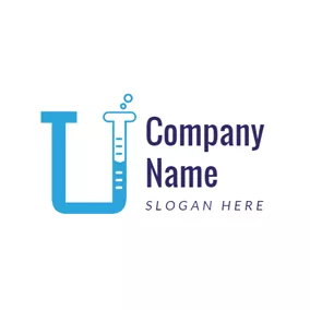 Horseshoe Logo Blue Thermometer and Letter U logo design