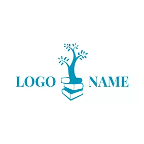 Rectangle Logo Blue Tree and Book logo design