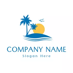 Logótipo De Resort Blue Tree and Orange Sun logo design