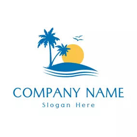 Beach Logo Blue Tree and Orange Sun logo design