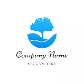 Ripple Logo Blue Tree and Stream logo design