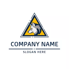 White Logo Blue Triangle and Gray Wolf logo design