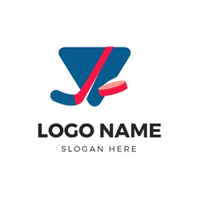 曲棍球Logo Blue Triangle and Hockey Stick logo design