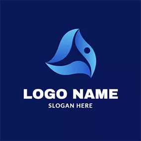 空気のロゴ Blue Triangular Shape and Swimmer logo design