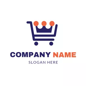 Checkout Logo Blue Trolley and Cute Crown logo design