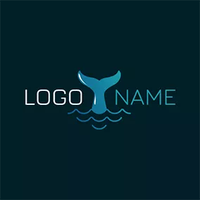AQUAロゴ Blue Water and Whale Tail logo design