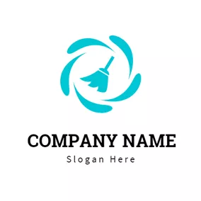 Cleaning Logo Blue Water Drop and Broom logo design