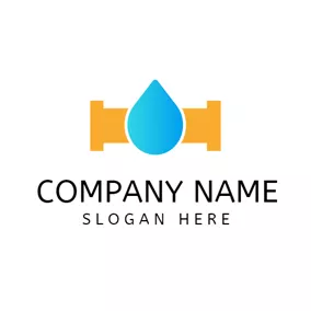 配管ロゴ Blue Water Drop and Plumbing logo design