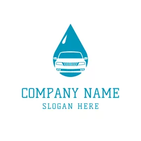 クリーナーのロゴ Blue Water Drop and White Car logo design