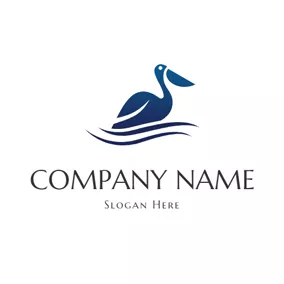 鹈鹕 Logo Blue Water Wave and Pelican logo design