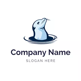 アザラシ　ロゴ Blue Water Wave and Seal logo design