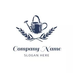 Decoration Logo Blue Watering Can and Garden logo design