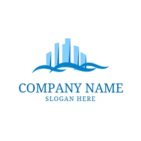 海浪Logo Blue Wave and Building logo design