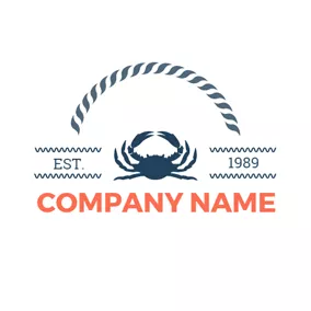 Seafood Logo Blue Wave and Crab logo design