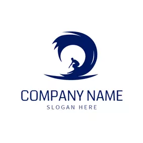 冲浪 Logo Blue Wave and Surfer logo design