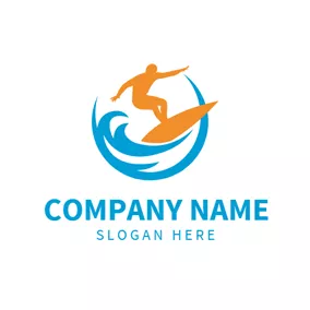 Surf Logo Blue Wave and Yellow Surfer logo design