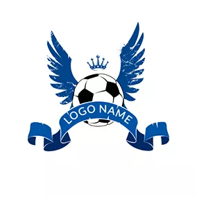 社團 & 俱樂部Logo Blue Wing and Black Football logo design